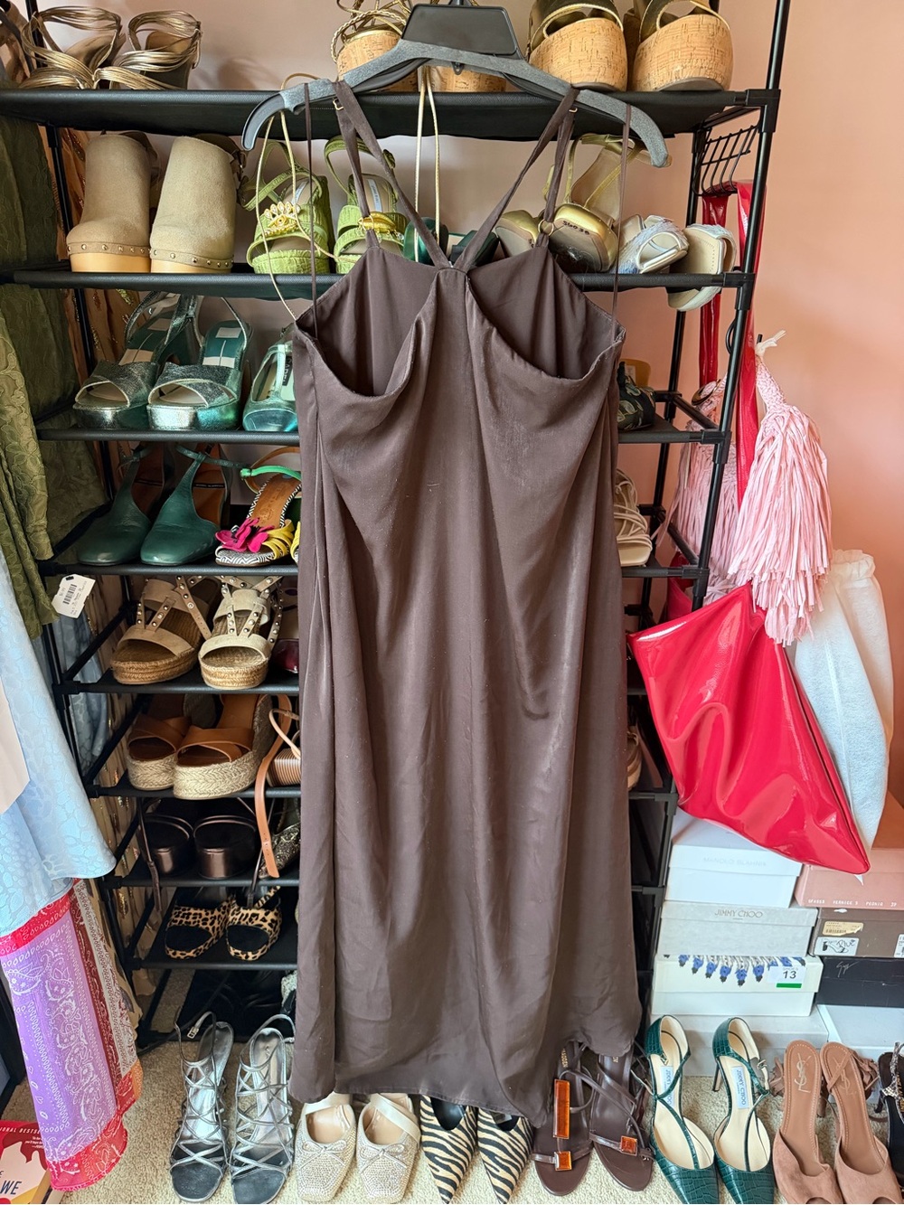 Women's Brown Slip Dress — Elegant Strappy Midi